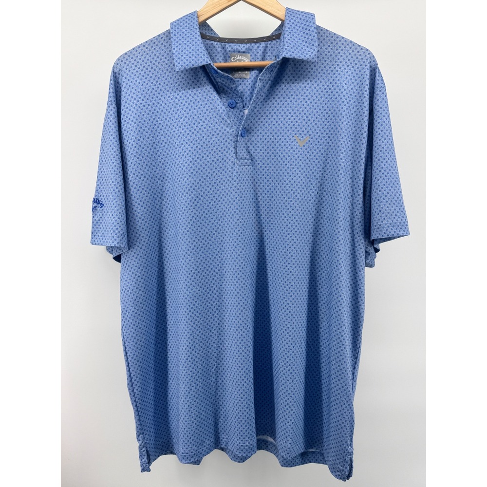 Callaway Polo Shirt Mens L Blue Opti-Dri Geometric Golf Performance Short Sleeve